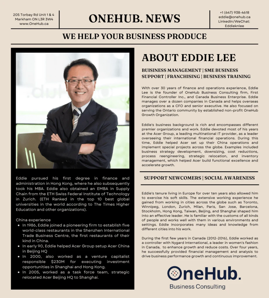 Eddie Lee OneHub Business Consulting Bio news 2022