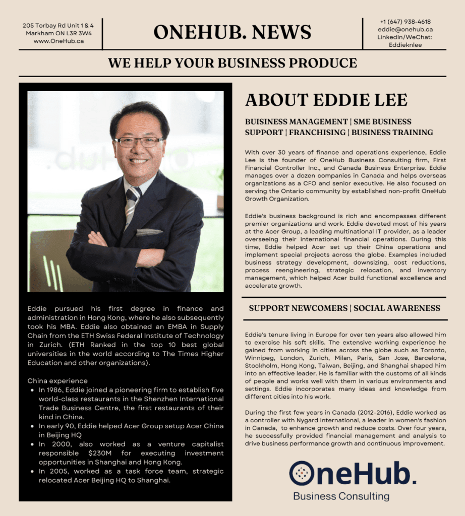 Eddie Lee OneHub Business Consulting Bio news 2022